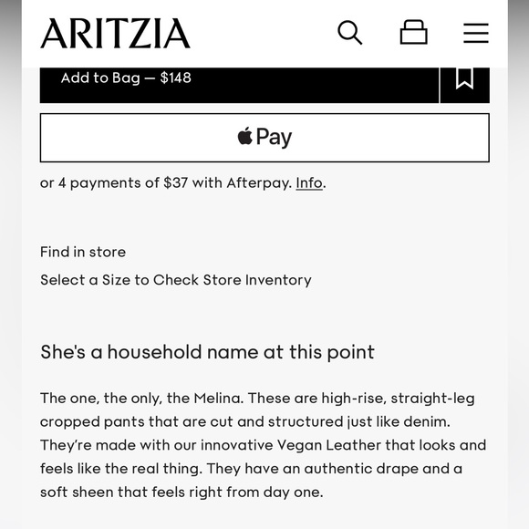 Aritzia Wilfred Cropped Melina Black Vegan Leather pants size 4 - Picture 4 of 11